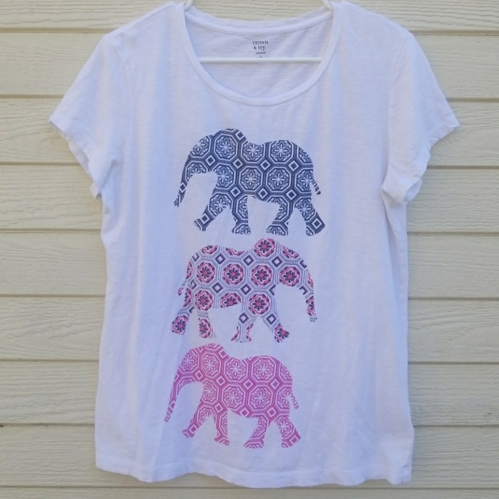 Crown & Ivy Elephant Logo T Shirt, Lg
